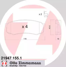 Комплект тормозных колодок, дисковый тормоз 21947.155.1 ZIMMERMANN - фото №1