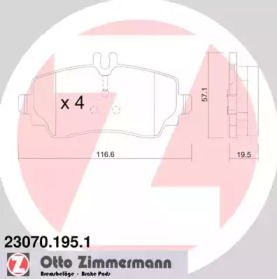 Комплект тормозных колодок, дисковый тормоз 23070.195.1 ZIMMERMANN - фото №1
