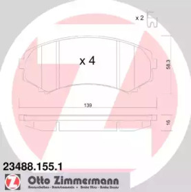 Комплект тормозных колодок, дисковый тормоз 23488.155.1 ZIMMERMANN - фото №1
