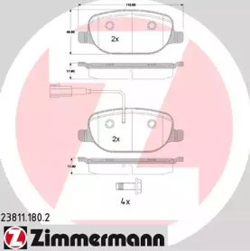 Комплект тормозных колодок, дисковый тормоз 23811.180.2 ZIMMERMANN