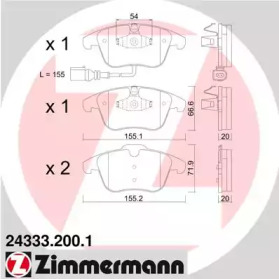 Комплект тормозных колодок, дисковый тормоз 24333.200.1 ZIMMERMANN - фото №1